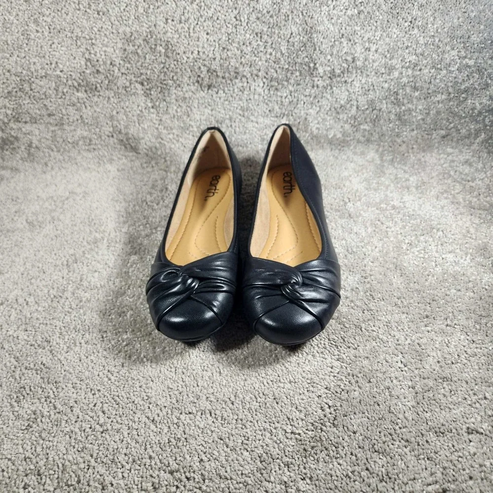 Earth Jacci Ballet Flats Black Leather Knotted Twist Comfort Womens 7